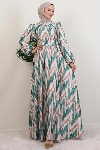 GİYZAMİLA Satin Dress with Waist Belt Mint
