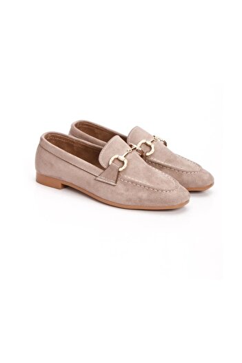 Furkan Tak Takıştır Metal Tokalı Kadın Loafer Ayakkabı Süet