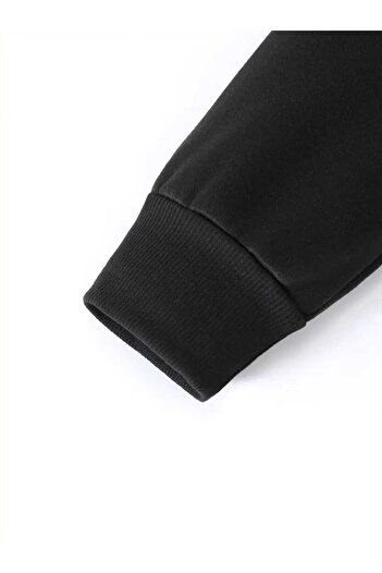 caddekombin AOT Keşif Birliği Arka Göğüs Baskılı Kapüşonlu Cepli İçi Yünlü Siyah Sweatshirt