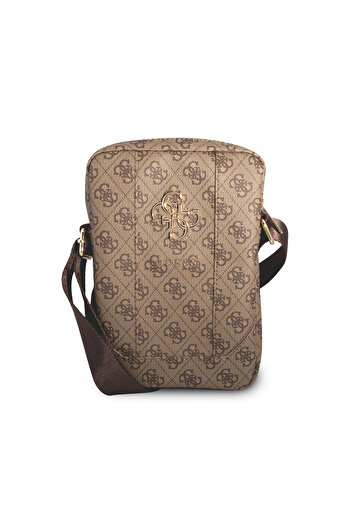 Guess Licensed Tablet Bag Metal Logo Zippered 8 Inch Cross Shoulder Strap Brown