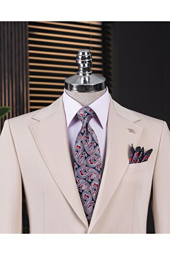 TerziAdemAltun Italian Style Slim Fit Mono Lapel Jacket Pants Suit Beige T14011