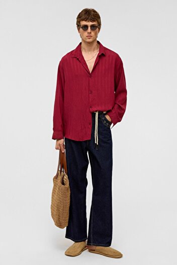 VAMOSCLO Oversize Long Sleeve Modal Fabric Shirt Burgundy