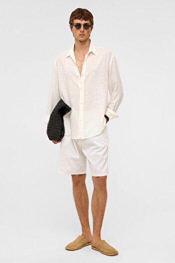 VAMOSCLO Oversize Long Sleeve Linen Shirt White