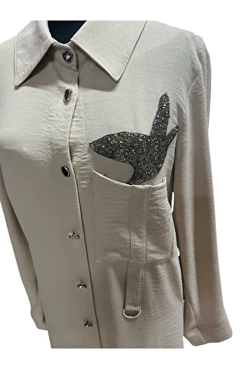 FATMA DANIŞMAN Large Size Pocket Stone Leaf Motif Tunic Suit
