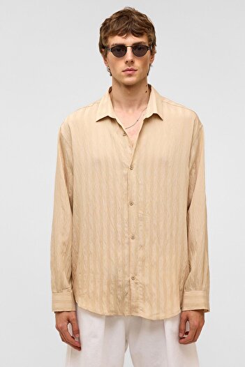 VAMOSCLO Oversize Long Sleeve Modal Fabric Shirt Stone