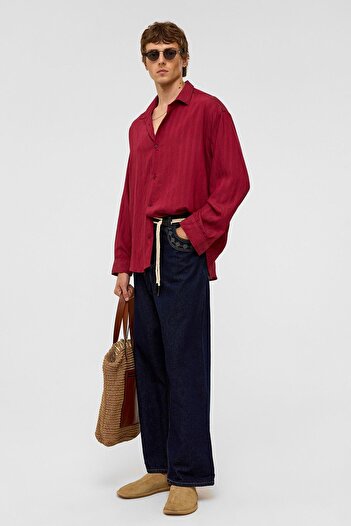 VAMOSCLO Oversize Long Sleeve Modal Fabric Shirt Burgundy