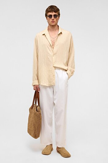 VAMOSCLO Oversize Long Sleeve Modal Fabric Shirt Beige