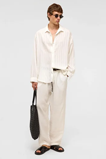 VAMOSCLO Oversize Long Sleeve Modal Fabric Shirt White