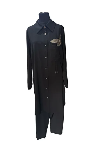 FATMA DANIŞMAN Large Size Pocket Stone Leaf Motif Tunic Suit