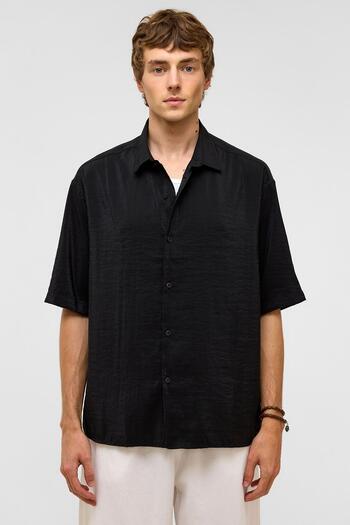 VAMOSCLO Basic Oversize Short Sleeve Modal Shirt Black