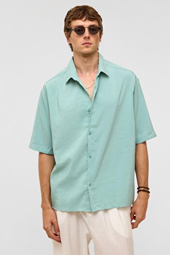 VAMOSCLO Basic Oversize Short Sleeve Modal Shirt Turquoise