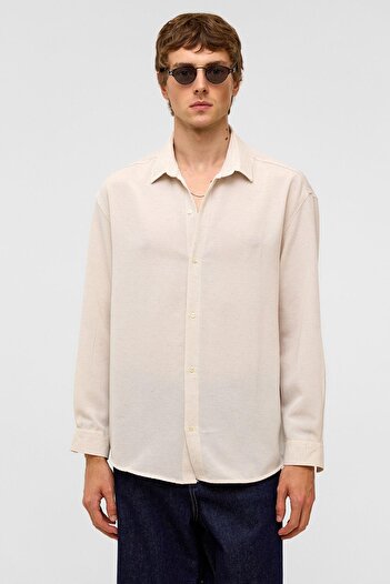 VAMOSCLO Oversized long sleeve linen shirt natural