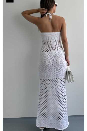aytenli Knitwear Knitted Halter Neck Matching Standard Long Dress Pareo in Size S to XL