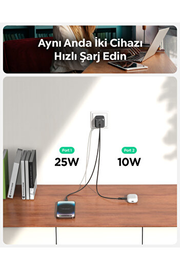 Spigen 35W USB-C 2 Port Mini Hızlı Şarj Aleti Samsung PPS / Isı Düşürücü GaN III Akım Korumalı - ACH05146