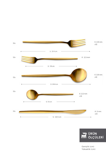 Karaca Set de tacâmuri Orion Matte Gold pentru 12 persoane, 60 de bucăți