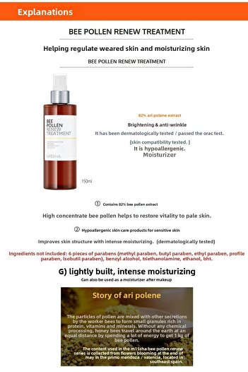 Missha Intense Nourishing Moisturizing Spray Mist Containing Bee Pollen 150ml Bee Pollen Renew Treatment