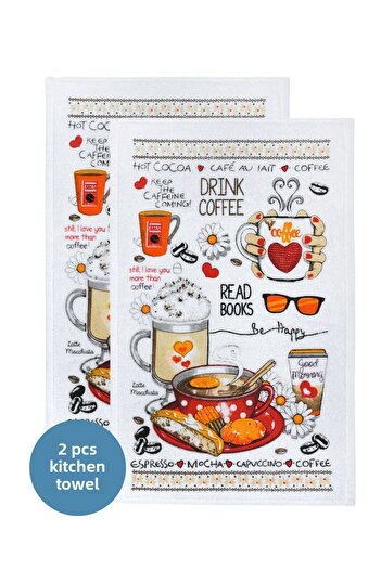 sevilya Pack of 2 Printed White Kitchen Towels Model