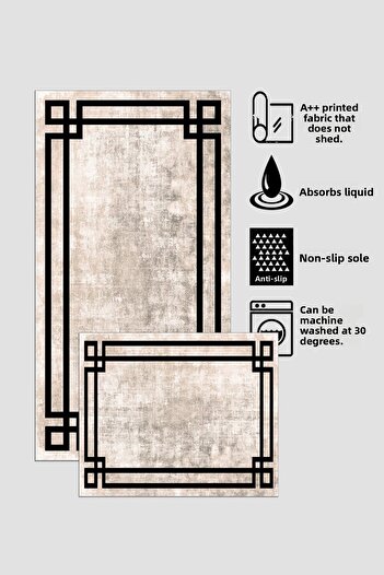 Halise Home Non-Slip Base Washable Set of 2 Beige Bath Mat Bathroom Mat Set Toilet Seat Set