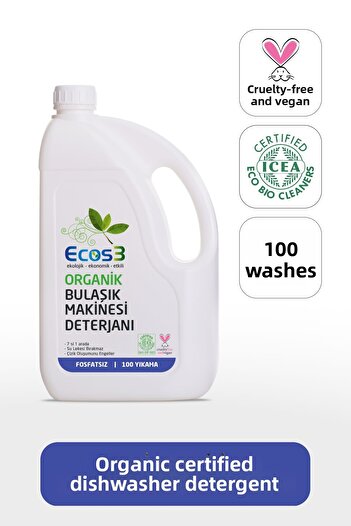 Ecos3 Organic Dishwasher Detergent, Vegan Certified, Ecological, 7 in One 100 Washes, 2500ml