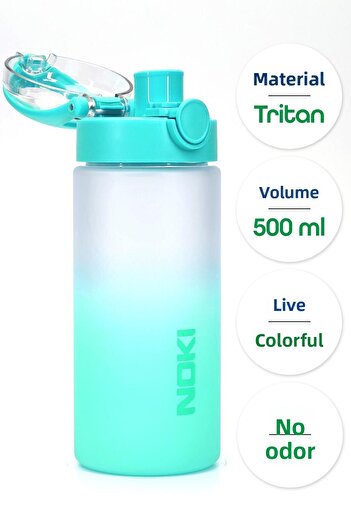 Telvesse Water Flask Tritan Wide Mouth Water Bottle Gradient Sports Flask Waterer Bpa-Free 500ml Turquoise 0109