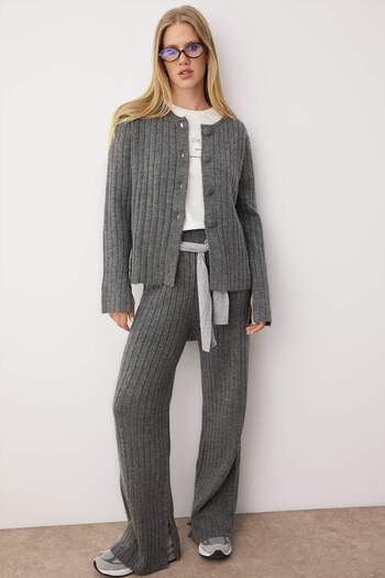 Trendyol Collection Anthracite Soft Texture Sweater-Pants Knitwear Bottom-Top Set Twoaw26Au00004