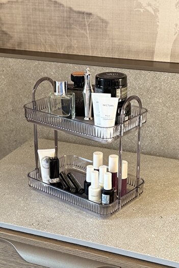 UNIQUE ME 2 Tier Makeup Organizer Cosmetic Accessory Organizer Bathroom Shelf Stone