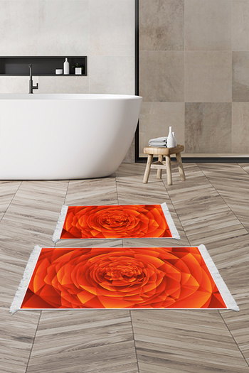 Alanur Home Non-Slip Base Djt Toilet Set Trend Fringed Geometric E5011 Orange