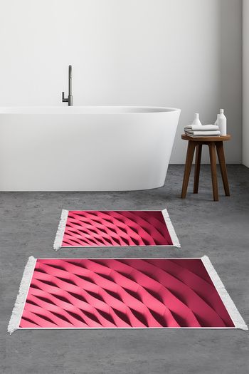 Alanur Home Non-Slip Base Djt Toilet Set Star Cotton Fringed Geometric E5017 Powder