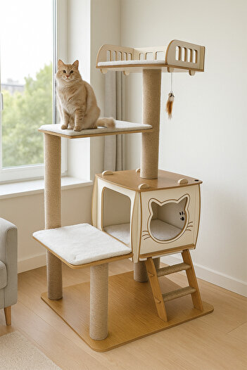 Patihomes Pro Multi-Storey Cat Scratching Play House with XL Bed - Cat Scratching Board