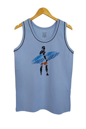 Raf Coll Tricou tricotat cu bretele pentru bărbați Surfing Dude2 Imprimat digital 100% bumbac