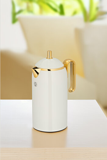ALSAIF Coffee And Tea Vaccum Flask In Pearl White/gold / Leak-proof And Keeps Drinks Hot 0.3 Liter