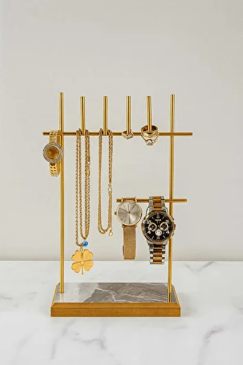 Drm Wood Gold Jewelry Stand with 7 Bars