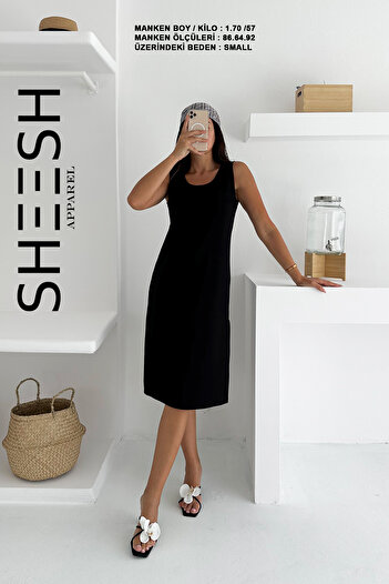 SHEESH APPAREL Basic Modal Summer Dress with Black Straps