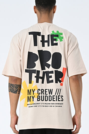 AMAZING CRASH Бежева футболка з надрукованим коміром Oversize Unisex T-Shirt