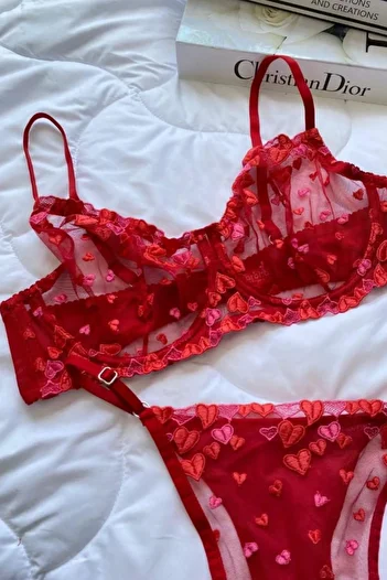 Moldina Plus Size Red Heart Brode Bra Set New Year Valentine's Day