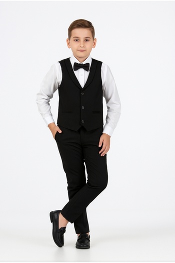 RİNDO Boy's Vest+White Shirt+Pants+Bow Tie Fabric Suit