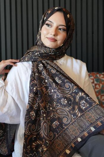 AFVENTE Ethnic Pattern Bitter Brown Μαλακό βαμβακερό σάλι