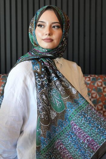 AFVENTE Mixed Motif Pattern Khaki Soft Cotton Shawl