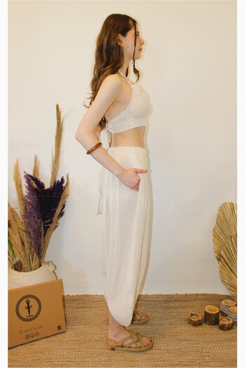 ARİNNASİDE Pleated Casual and Summer Comfortable Bohemian Trousers