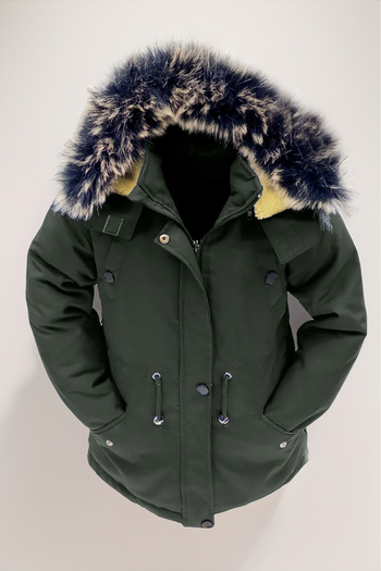 Asortik Kids Girls/Boys Unisex Winter Canvas Fabric Durable Over-The-Knee Fur Hooded Khaki Coat Coats