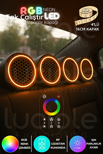 luciole RGB Neon LED Hoparlör Kapağı Seti – 4'lü 16cm | RF Kumandalı | 12V & 24V Uyumlu