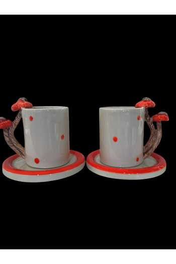 Dİ TAZZA Handmade Two-Person 4-Piece Gourd Coffee Cup Set with Handle 110ml