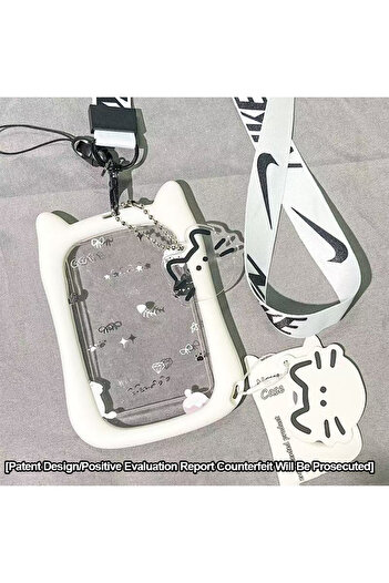 Choice Style 2 Transparent Cat Ear Card Holder Student Campus Card Meal Card Bus Subway Hanging Rope Campus