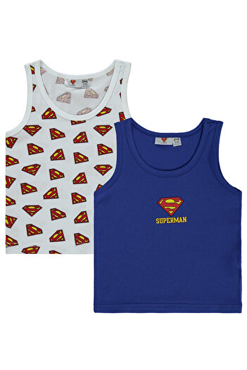 Superman Süperman Erkek Çocuk 2'li Atlet Set 2-10 Yaş Mavi