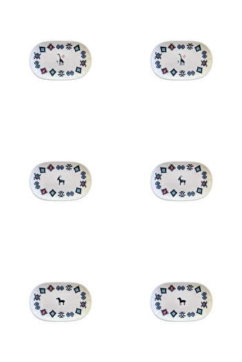 PORSER Porcelain Hitit Oval Boat Plate Set 20X13Cm 6 Pieces Tvl6Okyprs1229