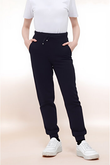 Jannock Girls' Knitted Cotton Combed School Trousers – 100% Cotton – Elastic Waist and Leg – Black Color