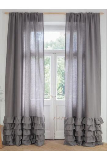 Perdeplus Linen Tulle Curtain Design Skirt Frilly Anthracite Gray