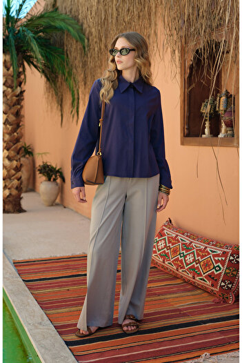 Fatma Atasoy Ironed Gray Linen Trousers