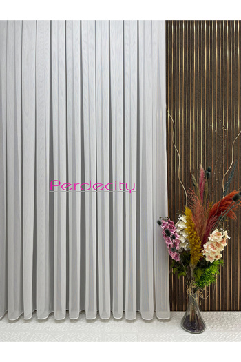 PERDECITY Cabir Silvery Striped Heavy Weight Tulle Curtain 1X3 Tight Pile No Wrinkles No Ironing