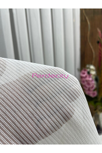 PERDECITY Cabir Silvery Striped Heavy Weight Tulle Curtain 1X3 Tight Pile No Wrinkles No Ironing